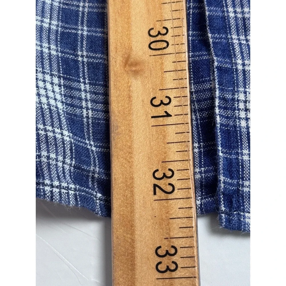 Banana Republic Mens XL Blue Plaid 100% Linen Short Sleeve Shirt Camden Fit